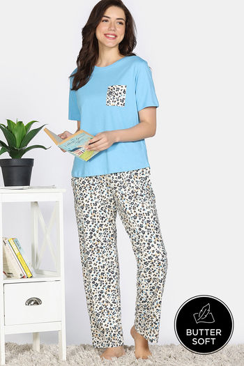 Buy Zivame Snuggle Safari Knit Poly Pyjama Set - Antique White